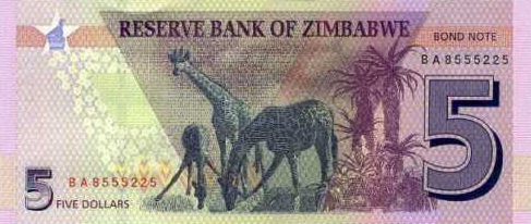 P100a Zimbabwe 5 Dollars Year 2016 (Bond Note)